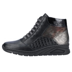 Ghete dama, negru, casual, piele ecologica, cu talpa joasa, Rieker N3374-00-Negru