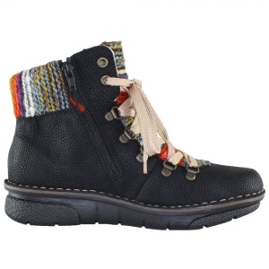 Ghete dama negru casual piele ecologica imblanite cu talpa joasa Rieker 73343-00-Negru