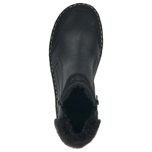 Ghete dama negru casual piele ecologica imblanite cu talpa joasa Rieker 73352-00-Negru