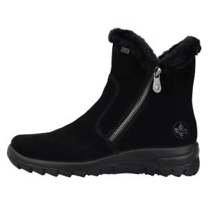 Ghete dama, negru, casual, piele intoarsa, impermeabile, imblanite, cu talpa joasa, Rieker L7162-00-Negru