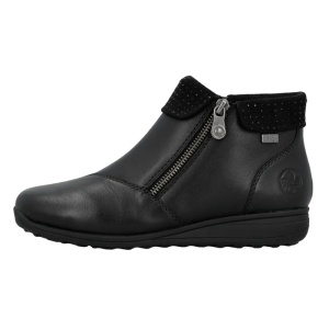Ghete dama, negru, casual, piele naturala, impermeabile, imblanite, cu talpa joasa, Rieker 47252-00-Negru