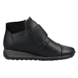Ghete dama negru casual piele naturala impermeabile imblanite cu talpa joasa Rieker 44255-00-Negru