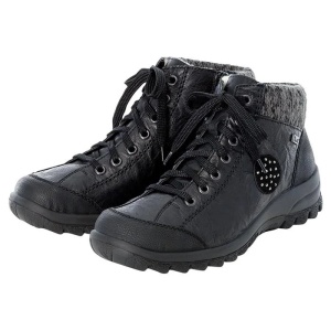 Ghete dama negru casual piele naturala impermeabile imblanite cu talpa joasa Rieker L7110-01-Negru