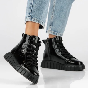 Ghete dama negru casual piele naturala lacuita cu talpa joasa Filippo DBT4146-23-BK-Negru