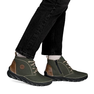 Ghete dama verde casual piele naturala imblanite cu talpa joasa Rieker 55036-54-Verde