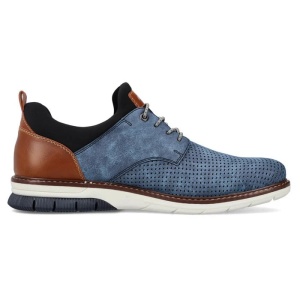 Pantofi barbati albastru casual piele ecologica si textil cu talpa joasa Rieker 14450-14-Albastru