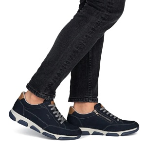 Pantofi barbati albastru casual piele naturala cu talpa joasa Rieker 15900-14-Albastru