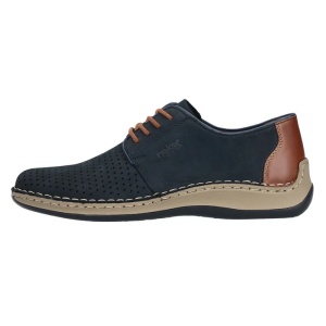 Pantofi barbati, albastru, casual, piele naturala, perforati, cu talpa joasa, Rieker 05226-14-Albastru