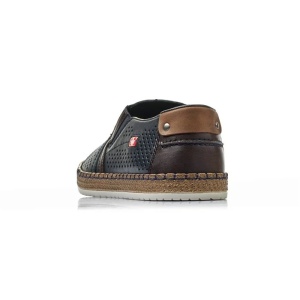 Pantofi barbati albastru inchis casual piele naturala perforati cu talpa joasa Rieker B5297-14-Albastru-Inchis