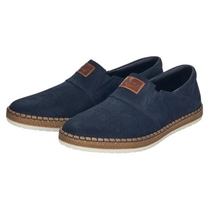 Pantofi barbati albastru inchis casual piele naturala perforati cu talpa joasa Rieker B5256-14-Albastru-Inchis