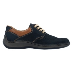 Pantofi barbati albastru inchis casual piele naturala perforati cu talpa joasa Rieker 05207-15-Albastru-Inchis