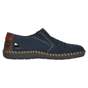 Pantofi barbati albastru inchis casual piele naturala perforati cu talpa joasa Rieker B2457-14-Albastru-Inchis
