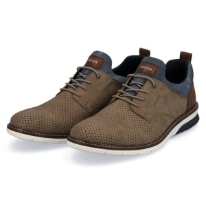 Pantofi barbati bej casual piele ecologica si textil cu talpa joasa Rieker 14450-64-Bej