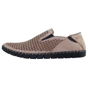 Pantofi barbati, bej, casual, piele naturala, perforati, cu talpa joasa, Dogati 118-07-Bej