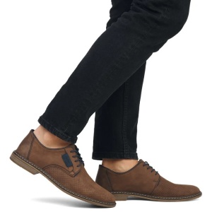Pantofi barbati maro casual piele naturala cu toc Rieker 13439-24-Maro