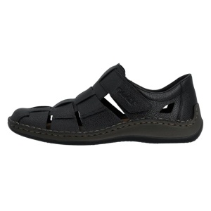 Pantofi barbati, negru, casual, piele naturala, perforati, cu talpa joasa, Rieker 05281-00-Negru