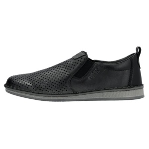 Pantofi barbati, negru, casual, piele naturala, perforati, cu talpa joasa, Rieker 05457-00-Negru