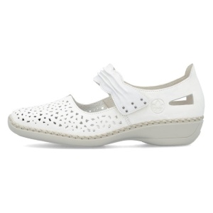 Pantofi dama, alb, casual, piele naturala, perforati, cu talpa joasa, Rieker 41399-80-Alb