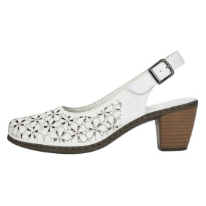 Pantofi dama, alb, casual, piele naturala, perforati, cu toc, Rieker 40981-80-Alb
