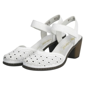 Pantofi dama alb casual piele naturala perforati cu toc Rieker 40991-80-Alb