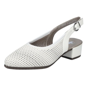 Pantofi dama alb elegant piele naturala perforati cu toc Rieker 47066-80-Alb