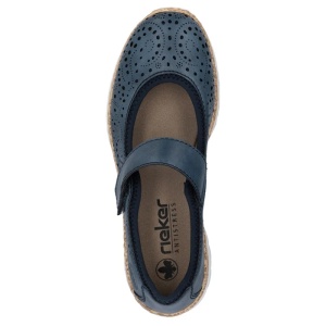 Pantofi dama albastru casual piele ecologica cu talpa joasa Rieker N4299-14-Albastru