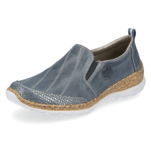 Pantofi dama albastru casual piele naturala cu talpa joasa Rieker N4274-12-Albastru