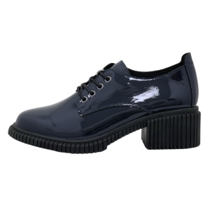 Pantofi dama, albastru, casual, piele naturala lacuita, cu toc, Pass Collection J8B21601-07-L-Albastru