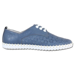 Pantofi dama albastru casual piele naturala perforati cu talpa joasa Rieker L1307-12-Albastru