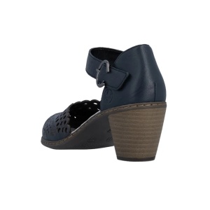 Pantofi dama albastru casual piele naturala perforati cu toc Rieker 40902-14-Albastru