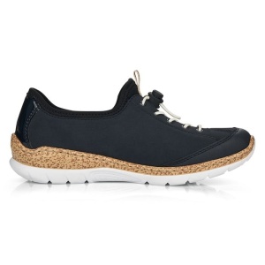 Pantofi dama albastru inchis casual piele ecologica cu talpa joasa Rieker N4263-14-Albastru-Inchis