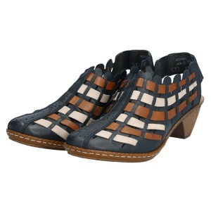 Pantofi dama albastru inchis casual piele naturala perforati cu toc Rieker 46778-14-Albastru-Inchis