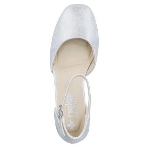 Pantofi dama argintiu eleganti piele ecologica cu toc Rieker 44762-90-Argintiu