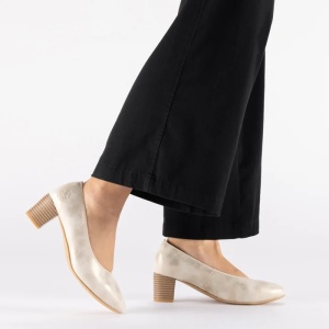 Pantofi dama auriu casual piele ecologica cu toc Rieker 44650-91-Auriu