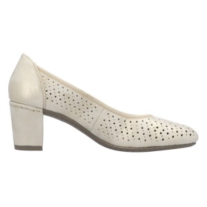 Pantofi dama bej casual piele ecologica perforati cu toc Rieker 41057-60-Bej