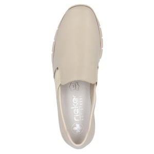 Pantofi dama bej casual piele naturala cu talpa joasa Rieker 53784-60-Bej