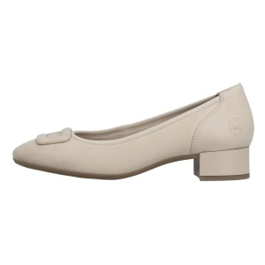 Pantofi dama, bej, casual, piele naturala, cu toc, Rieker 43453-62-Bej