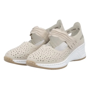 Pantofi dama bej casual piele naturala perforati cu platforma Rieker N4382-60-Bej
