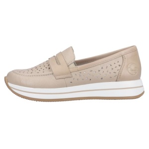 Pantofi dama, bej, casual, piele naturala, perforati, cu platforma, Rieker N4552-60-Bej