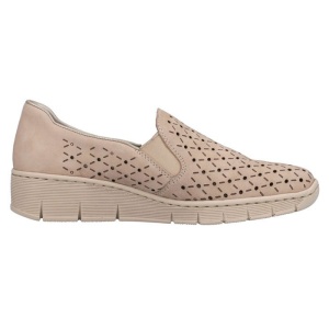 Pantofi dama bej casual piele naturala perforati cu talpa joasa Rieker 53795-60-Bej