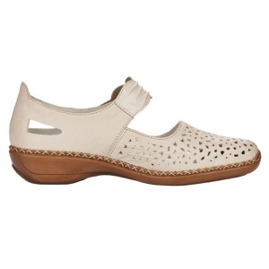 Pantofi dama bej casual piele naturala perforati cu talpa joasa Rieker 41399-60-Bej