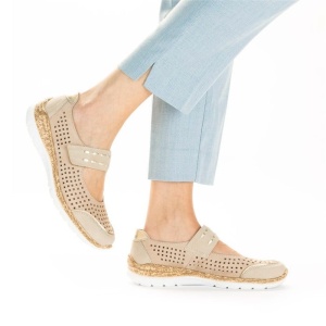 Pantofi dama bej casual piele naturala perforati cu talpa joasa Rieker N4257-60-Bej
