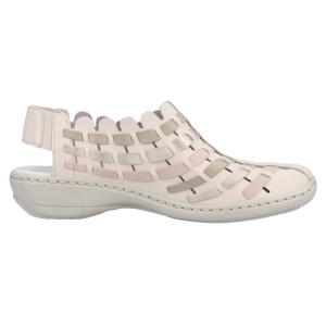 Pantofi dama bej casual piele naturala perforati cu talpa joasa Rieker 413V8-60-Bej