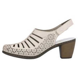 Pantofi dama, bej, casual, piele naturala, perforati, cu toc, Rieker 40959-60-Bej