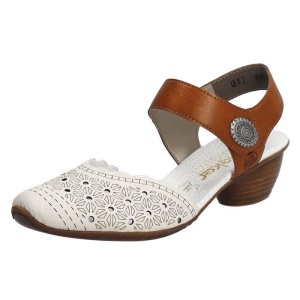 Pantofi dama bej casual piele naturala perforati cu toc Rieker 43703-60-Bej