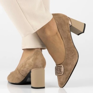 Pantofi dama bej eleganti piele intoarsa cu toc Filippo DP6176-24-BE-Bej