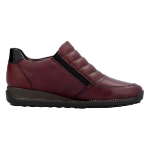Pantofi dama bordo casual piele naturala impermeabili cu talpa joasa Rieker 44268-35-Bordo