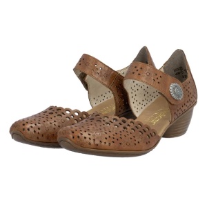 Pantofi dama maro casual piele naturala perforati cu toc Rieker 43753-22-Maro