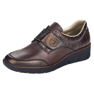 Pantofi dama maro casual piele naturala si piele ecologica cu talpa joasa Rieker 53750-25-Maro