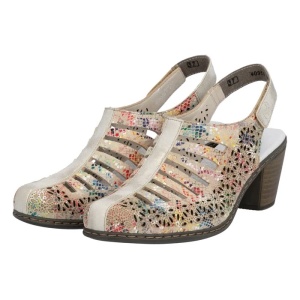 Pantofi dama multicolor casual piele naturala perforati cu toc Rieker 40959-90-Multicolor